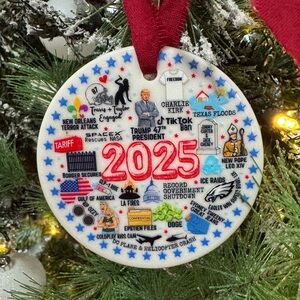 2025 Holiday Ornament with Red Ribbon Commemorative Handmade Year in Review